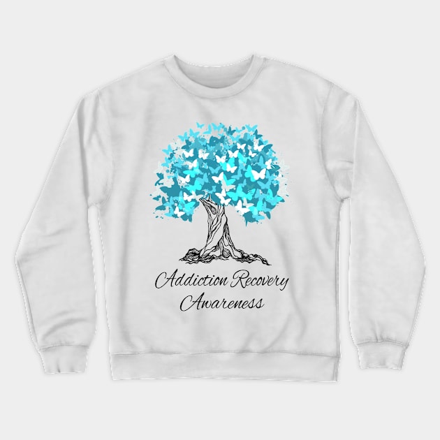 Addiction Recovery Awareness Butterfly Support Crewneck Sweatshirt by MerchAndrey